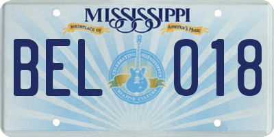 MS license plate BEL018