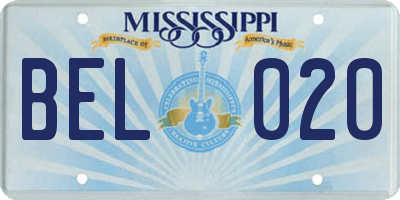MS license plate BEL020