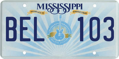 MS license plate BEL103
