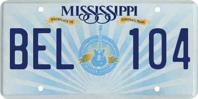 MS license plate BEL104