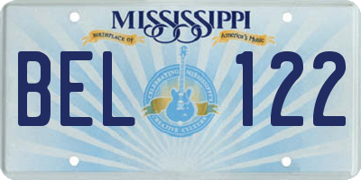 MS license plate BEL122