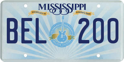 MS license plate BEL200