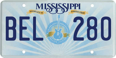 MS license plate BEL280
