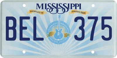 MS license plate BEL375