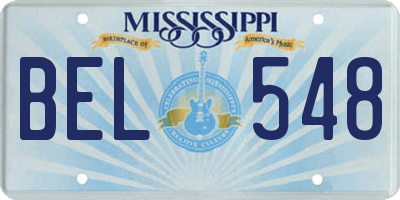 MS license plate BEL548