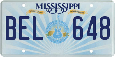 MS license plate BEL648