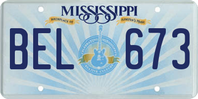 MS license plate BEL673