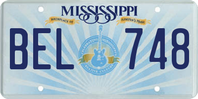 MS license plate BEL748
