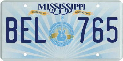 MS license plate BEL765