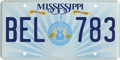 MS license plate BEL783