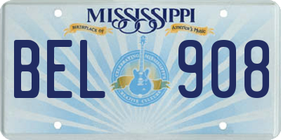 MS license plate BEL908