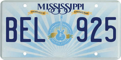 MS license plate BEL925