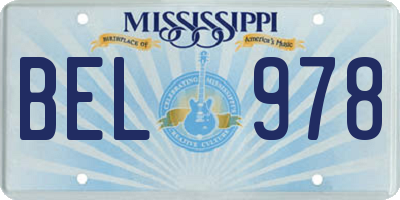 MS license plate BEL978