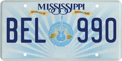 MS license plate BEL990