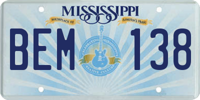 MS license plate BEM138
