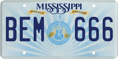 MS license plate BEM666
