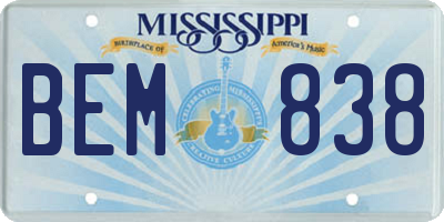 MS license plate BEM838