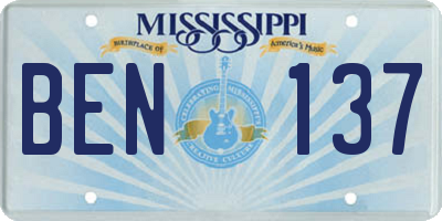 MS license plate BEN137