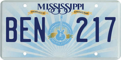 MS license plate BEN217