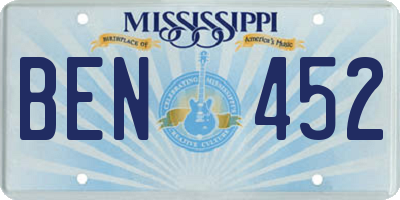 MS license plate BEN452