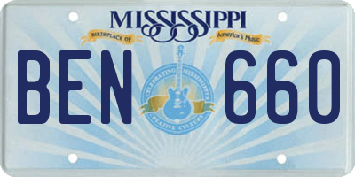 MS license plate BEN660