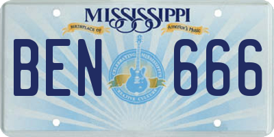 MS license plate BEN666