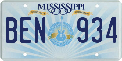 MS license plate BEN934