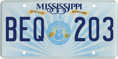 MS license plate BEQ203