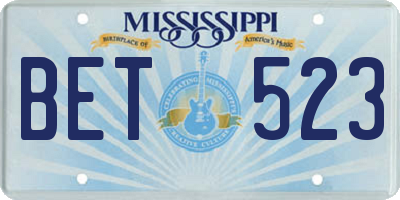 MS license plate BET523