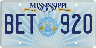 MS license plate BET920