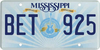 MS license plate BET925