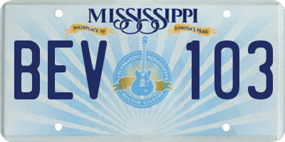 MS license plate BEV103