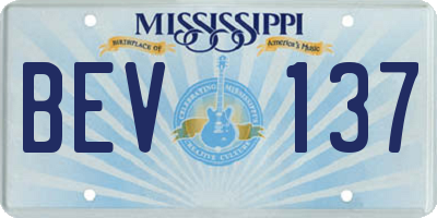 MS license plate BEV137