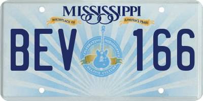 MS license plate BEV166