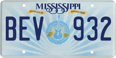 MS license plate BEV932