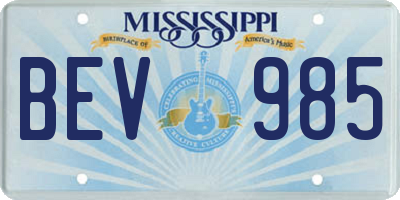 MS license plate BEV985