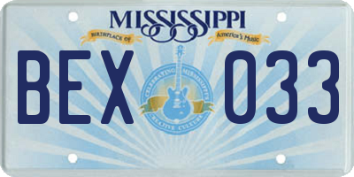 MS license plate BEX033