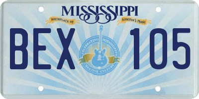 MS license plate BEX105