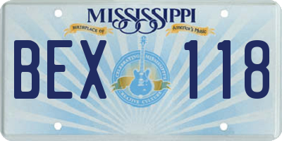 MS license plate BEX118