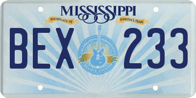 MS license plate BEX233