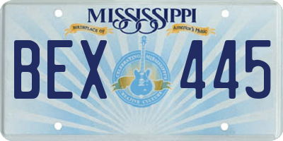 MS license plate BEX445