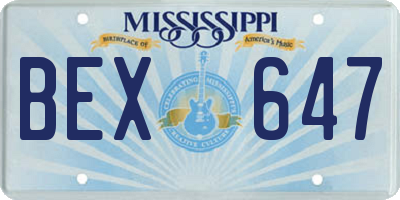 MS license plate BEX647
