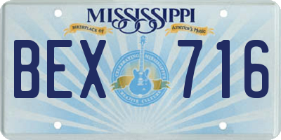 MS license plate BEX716