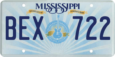 MS license plate BEX722