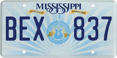 MS license plate BEX837