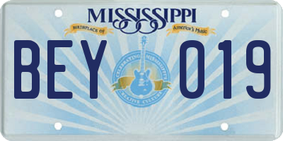 MS license plate BEY019