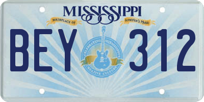 MS license plate BEY312