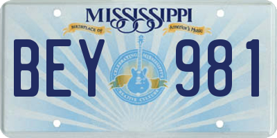 MS license plate BEY981