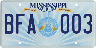 MS license plate BFA003