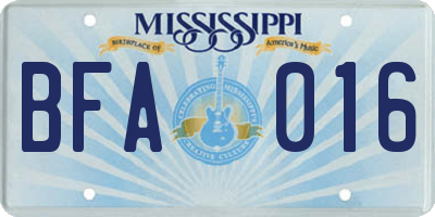 MS license plate BFA016